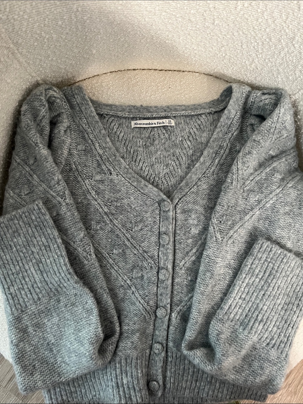 Abercrombie & Fitch Heather Gray Cable-Knit Button Cardigan